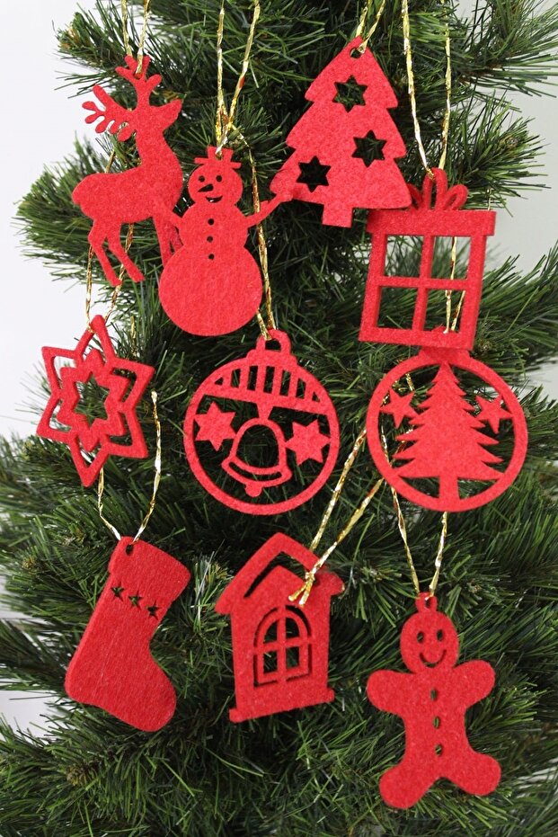 Christmas Tree Ornaments - New Year Pine Tree Felt Set of 10