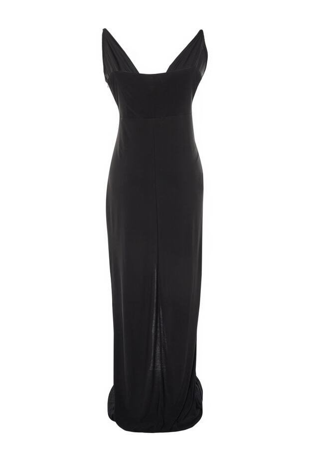 Long Black Knitted Evening Dress - Drape Detailed TBBSS22AD00000 - 6
