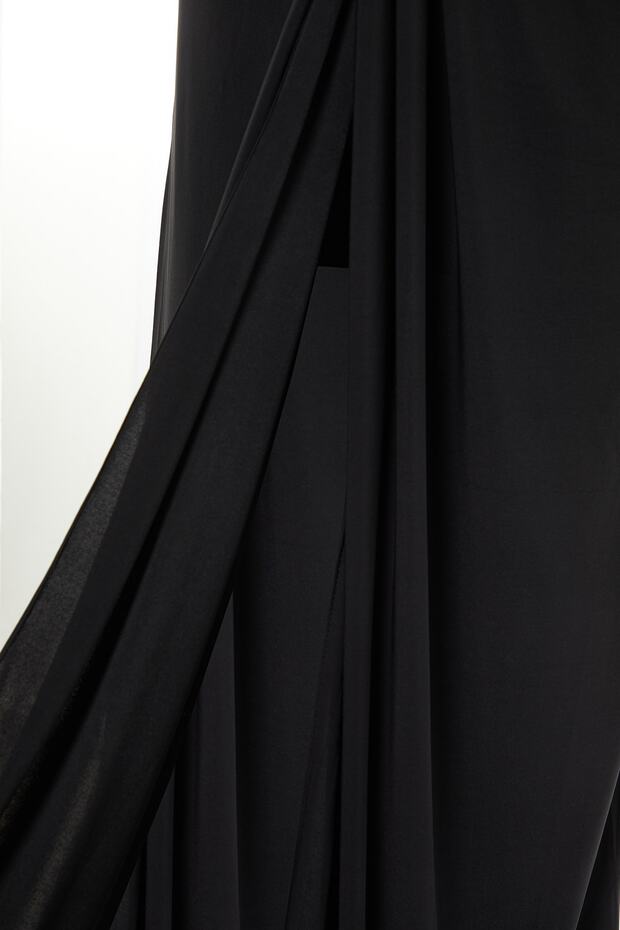 Long Black Knitted Evening Dress - Drape Detailed TBBSS22AD00000 - 8
