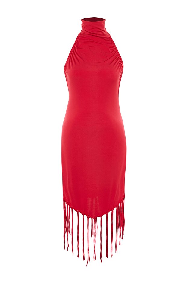 Red Tassel Detailed Knitted Dress TBBSS22AH00046 - 6