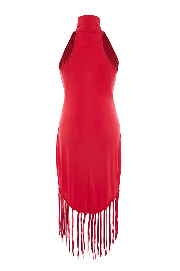 Red Tassel Detailed Knitted Dress TBBSS22AH00046 - 7