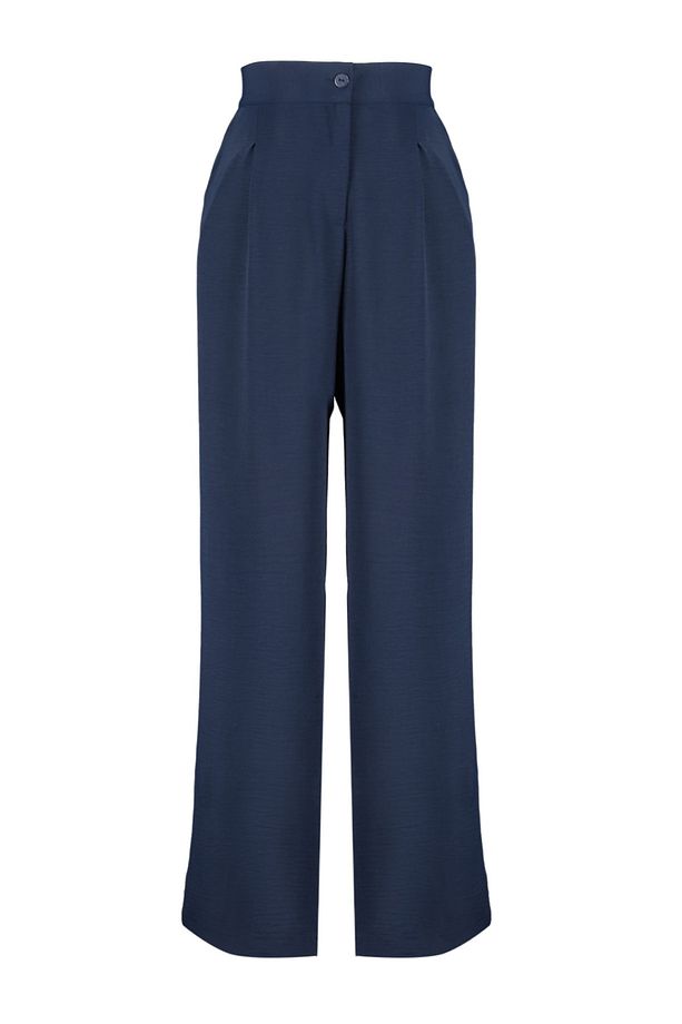 Lacivert Lastikli Yüksek Bel Pileli Wide Leg Dokuma Pantolon TBBSS22PL0448 - 12