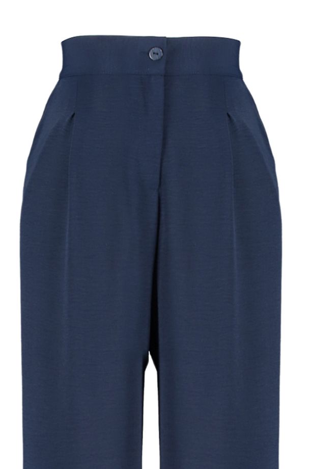 Lacivert Lastikli Yüksek Bel Pileli Wide Leg Dokuma Pantolon TBBSS22PL0448 - 13