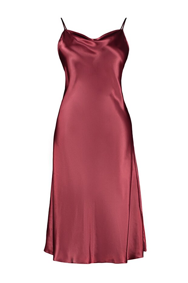 Bordó pántos szatén szőtt hátsó részletes hálóing TBBSS22GC00001 - 6