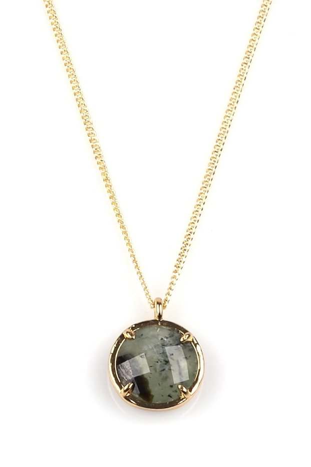 Prehnite Natural Stone Gold Colored Necklace