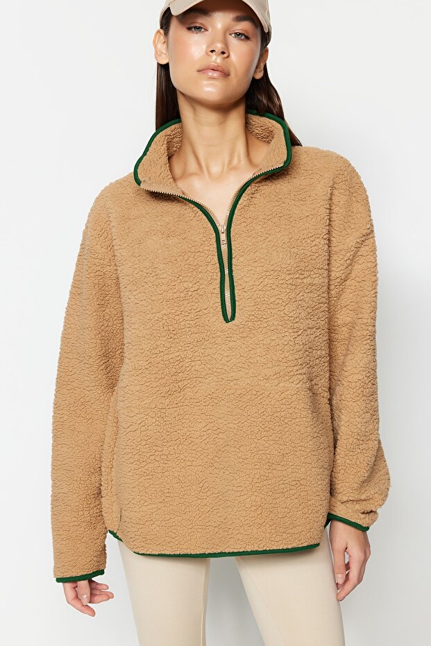 Camel Peluş Örme Spor Sweatshirt THMAW23SW00021 - 3