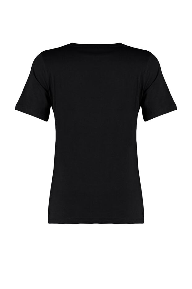 Siyah %100 Pamuk Basic Bisiklet Yaka Örme T-Shirt TWOSS23TS00000 - 12