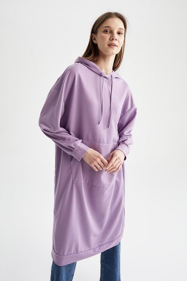 Oversize Fit Kapüşonlu Kanguru Cepli Sweatshirt Tunik - 7