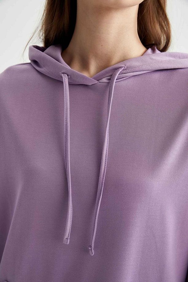 Oversize Fit Kapüşonlu Kanguru Cepli Sweatshirt Tunik - 8