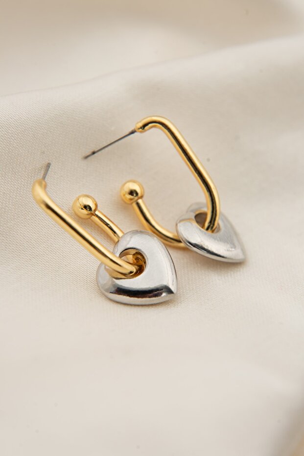 Women's Heart Detailed Hoop and Hook Model Earrings