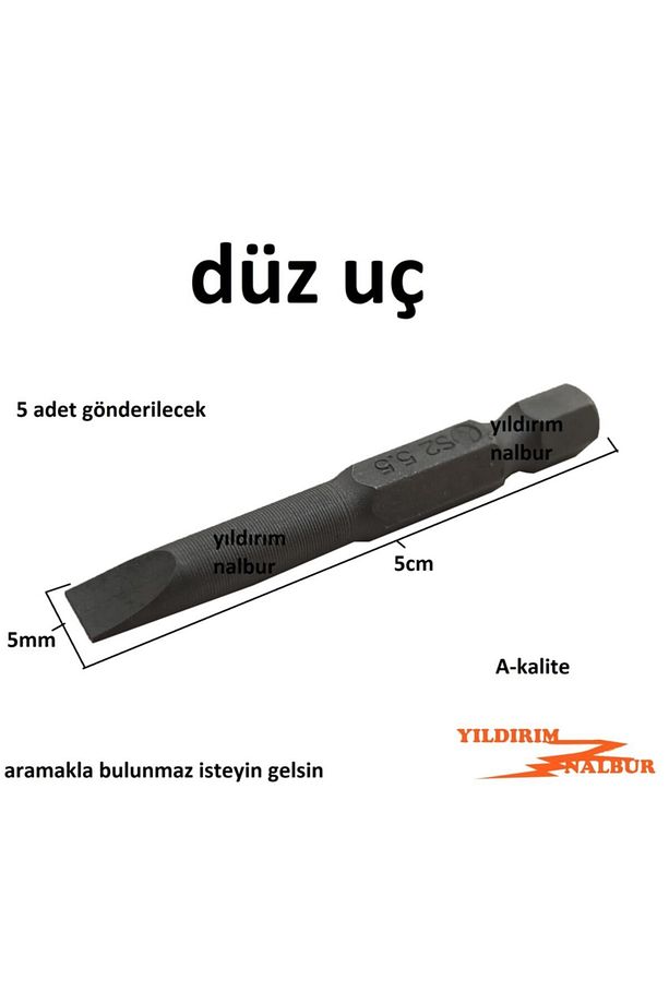 5 Adet Bits Düz Uç Tornavida Uçlu Model Tornavida Ucu Şarjlı Matkap Ucu - 2
