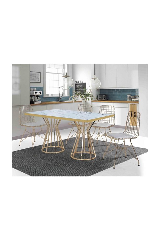 Home Parla 4 Kişilik Metal Mutfak Masası Tel Sandalyeli - 1