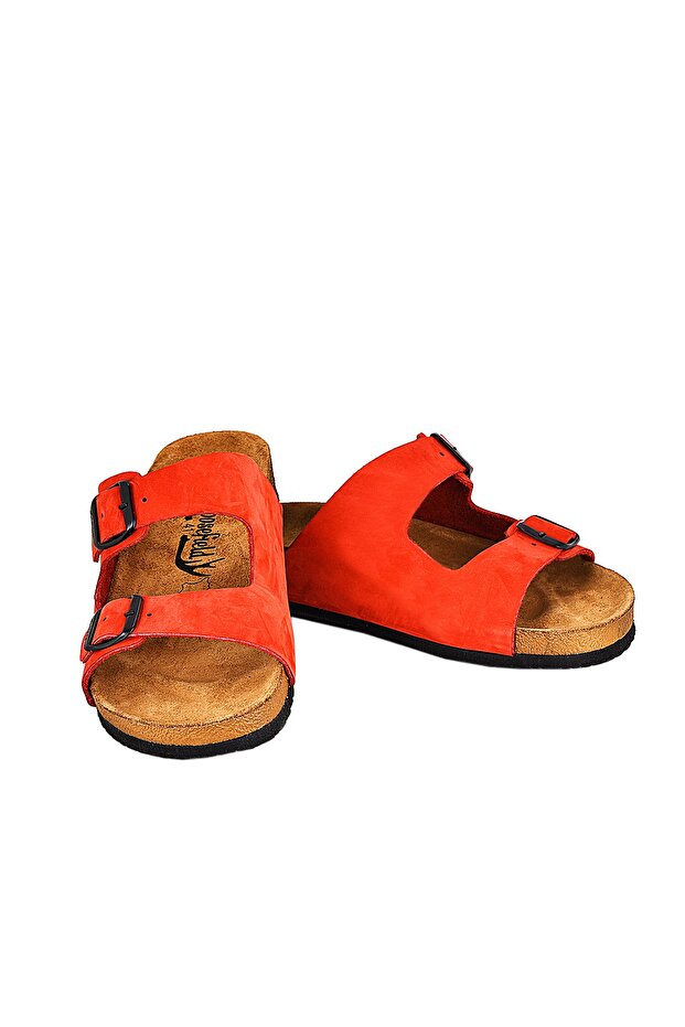 Genuine Leather Red Men's Slippers