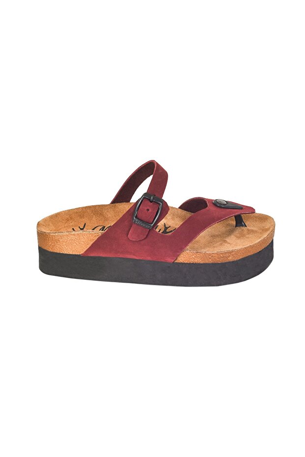 Genuine Leather Claret Red Women's Slippers