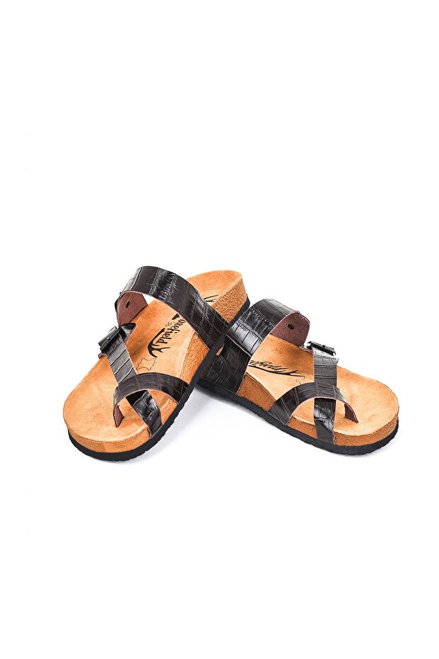 Genuine Leather Dark Brown Women's Slippers