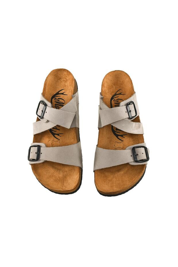 Genuine Leather Gray Women's Slippers
