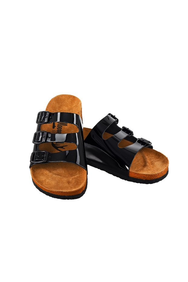 Genuine Leather Black Women's Slippers