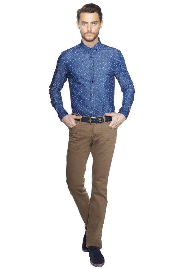 ERKEK İndigo Tailored Slim Fit Desenli Gömlek - 1