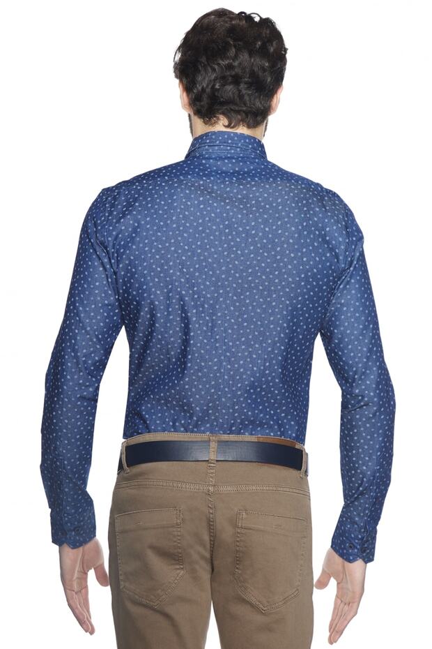ERKEK İndigo Tailored Slim Fit Desenli Gömlek - 4