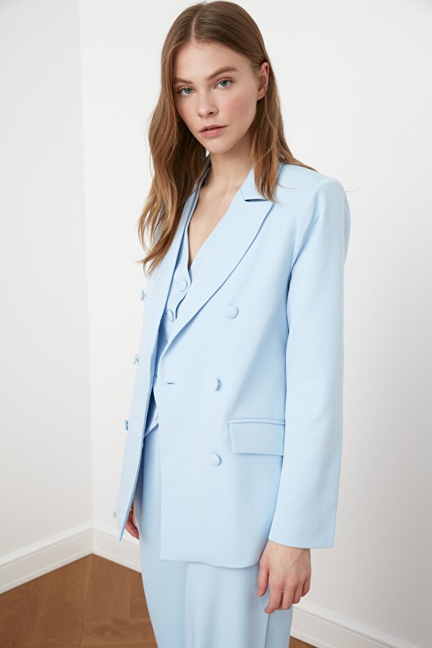Açık Mavi Regular Astarlı Dokuma Blazer Ceket TWOSS21CE0137 - 3