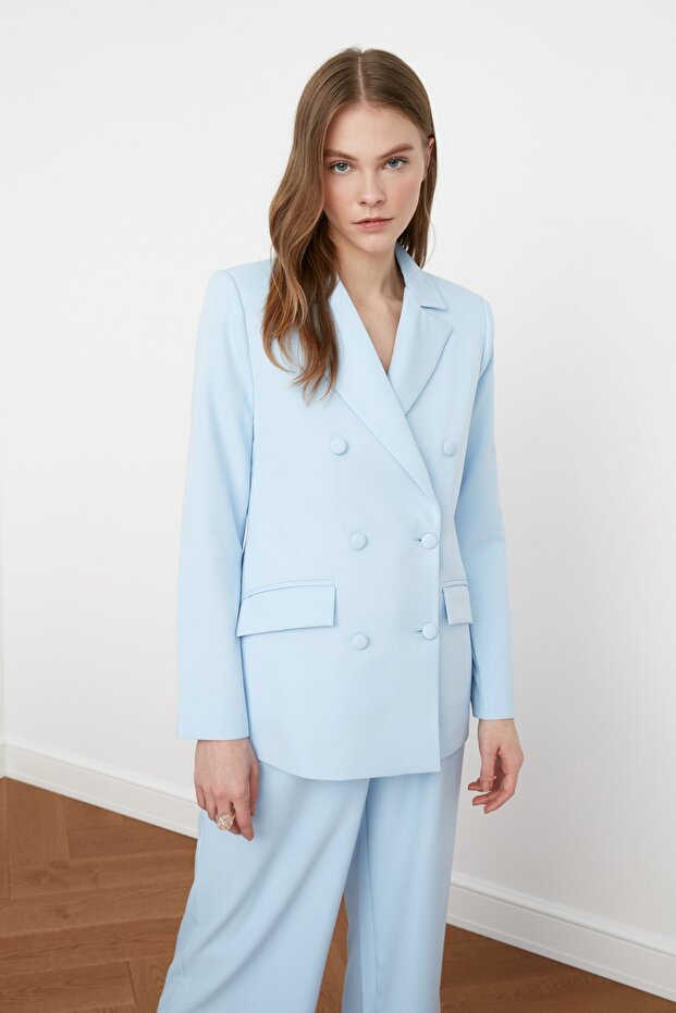 Açık Mavi Regular Astarlı Dokuma Blazer Ceket TWOSS21CE0137 - 2