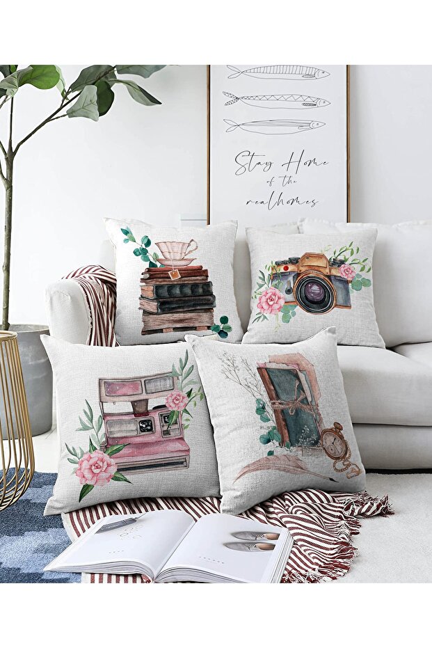 4-Piece Valentine's Day Concept Double Sided Special Design Modern Raschel Knitted Combination Throw Pillow Cover Set