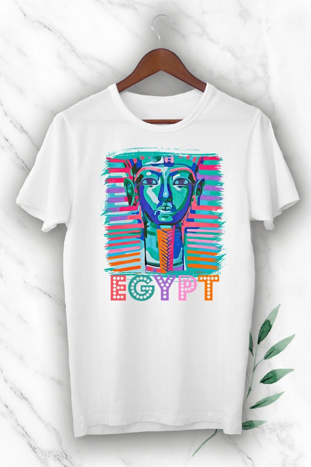Unisex White Ancient Egyptian Pharaoh Printed T-Shirt