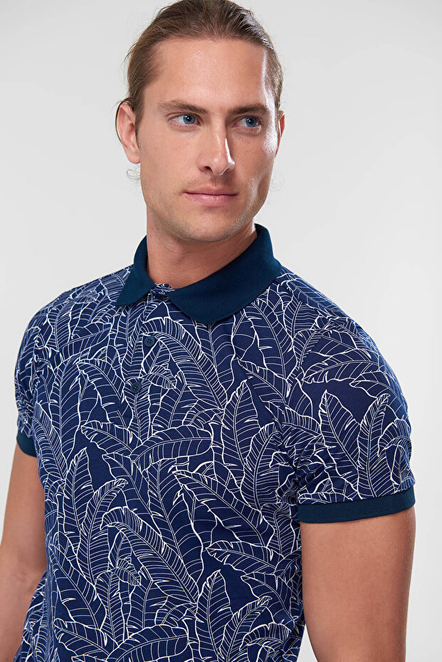 Handeks Lacivert Erkek Polo Yaka T-Shirt - Yaprak Desenli - 3