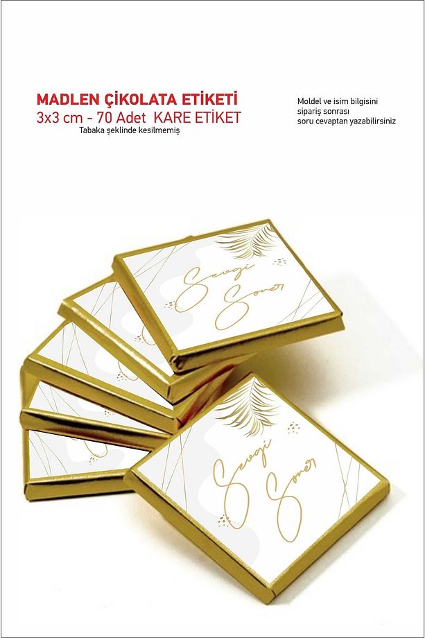 Madlen Çikolata Etiketi Kare 3x3 Cm 70 Adet Tabaka Şeklinde - 1