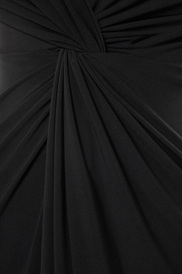 Long Black Knitted Evening Dress - Drape Detailed TBBSS22AD00000 - 7