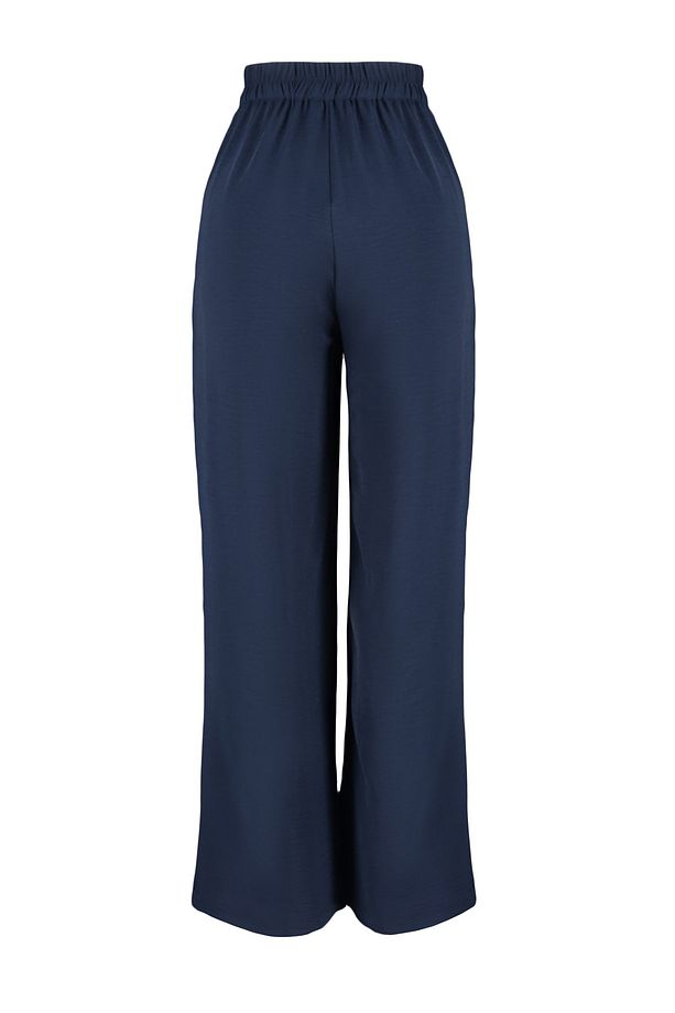 Lacivert Lastikli Yüksek Bel Pileli Wide Leg Dokuma Pantolon TBBSS22PL0448 - 14