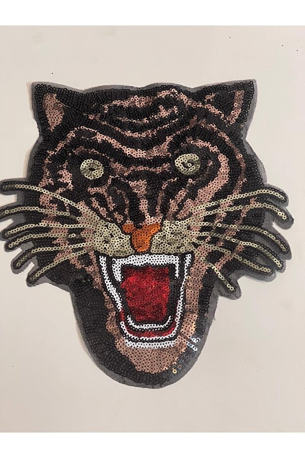 25x24 Cm Red Mouthed Tiger Sequined Applique Emblem Patch Accessory