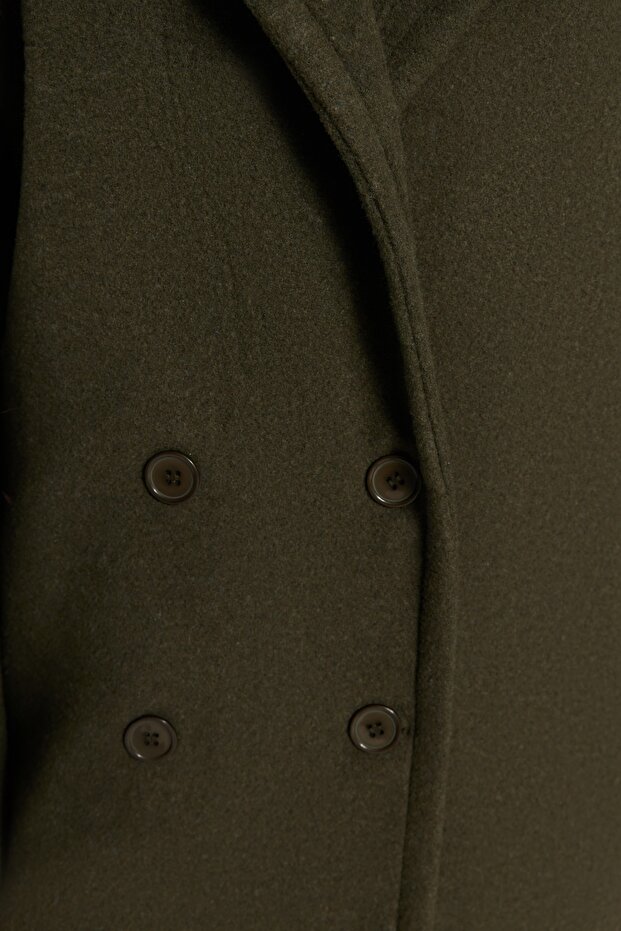 Khaki Oversize Wide Cut Long Wool Cashmere Coat TWOAW21KB0038 - 7