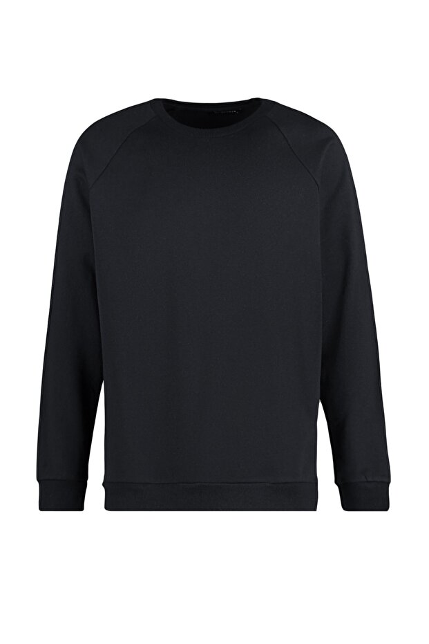 Siyah Oversize/Geniş Kesim İçi Polar/Sıcak Tutan Reglan Kol Sweatshirt TMNAW23SW00190 - 10