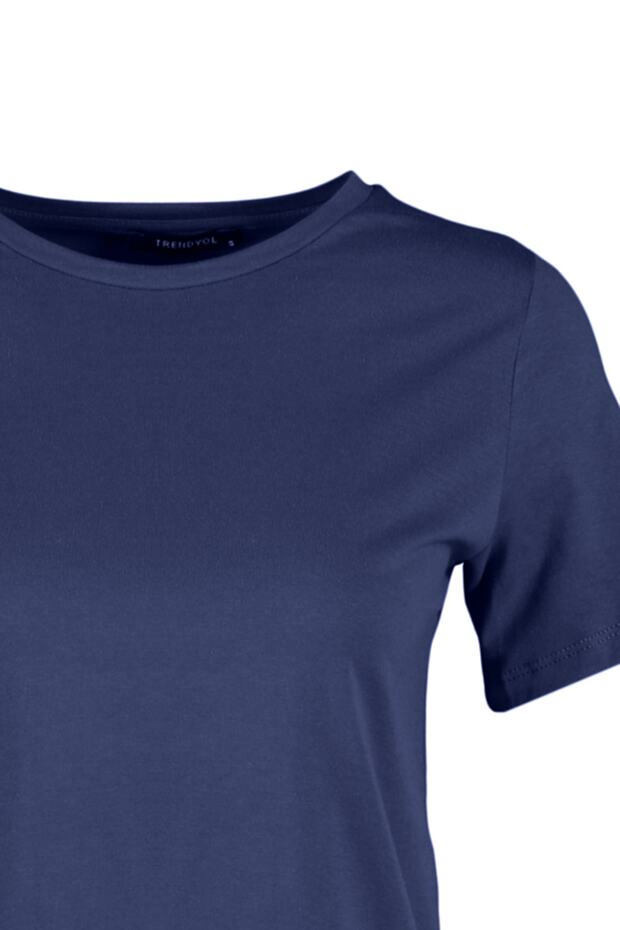 Lacivert %100 Pamuk Basic Bisiklet Yaka Örme T-Shirt TWOSS23TS00000 - 7