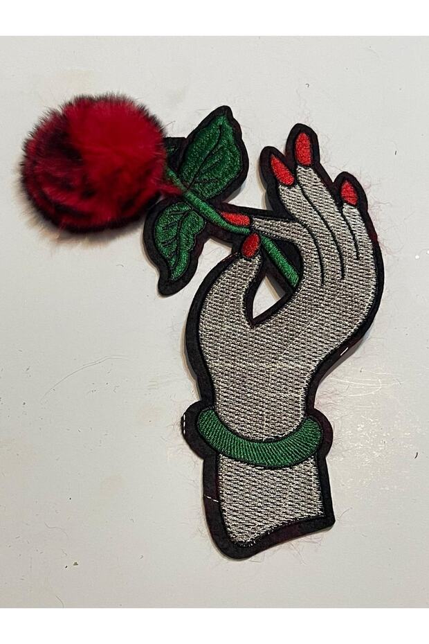 25x15 Cm Embroidery Embroidery Red Pompom Rose Hand Applique Embroidery Patch Accessory