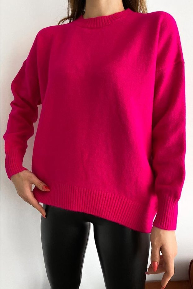 Women's Fuchsia Standard Size Oversize Knitwear Sweater