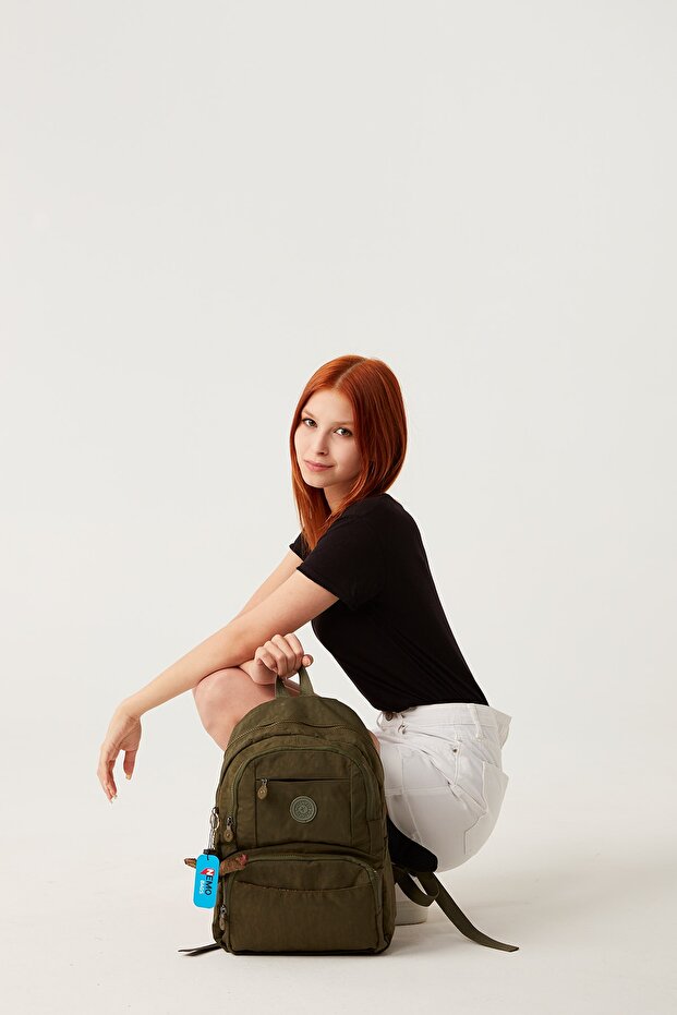 Unisex Khaki Backpack Clinkir Laptop Compartment Crinkle Waterproof Travel School Bag 40x30x15cm