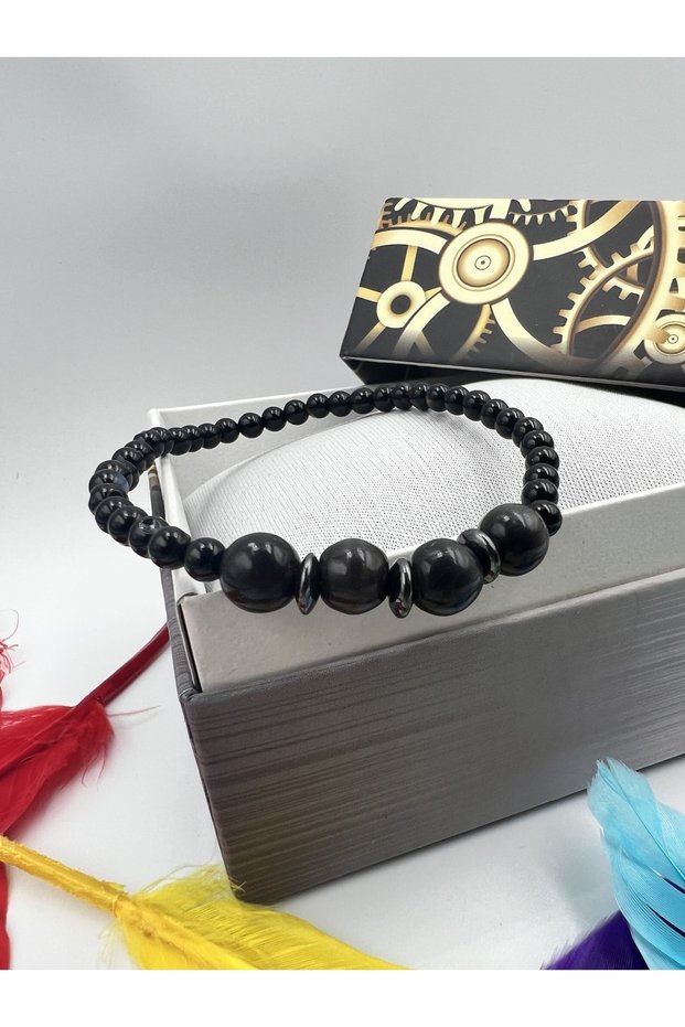 Certified Natural Stone Cat's Eye Agate Hematite Natural Stone Bracelet 4-8 Mm