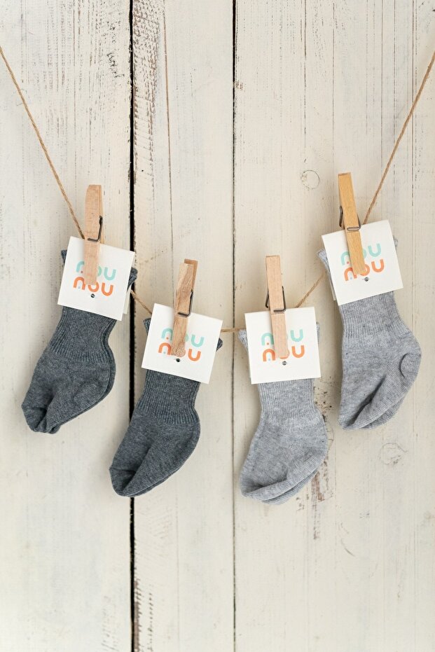 4-Piece Gray and Anthracite Baby Kids Folded Socks