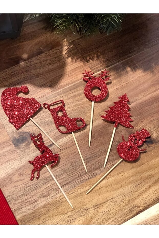 New Year's Motif Red Glitter Eva Toothpick Set of 6