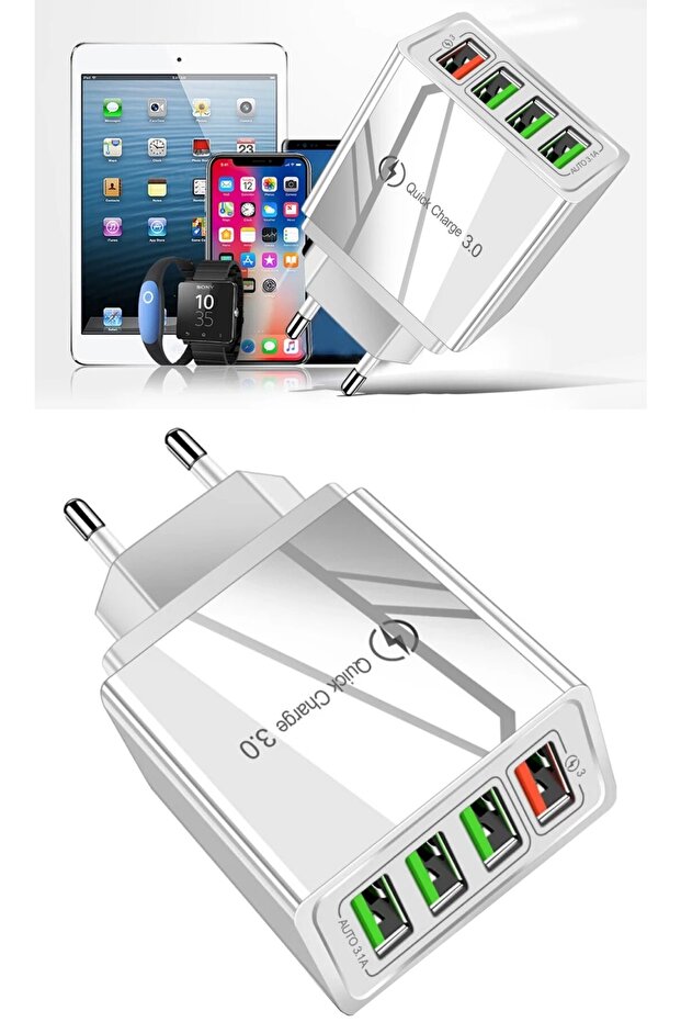 A6 Şarj Adaptörü 4 Port + J11 Micro Usb 90 Derece Şarj Kablosu -1mt - 2
