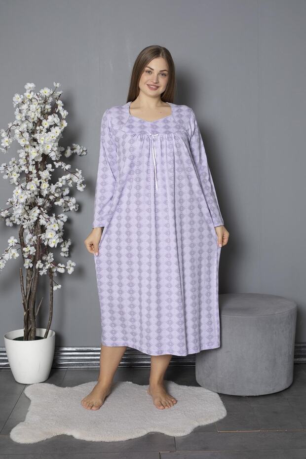 100% Cotton Seasonal Combed Cotton Long Sleeve Plus Size Mother's Nightgown 1514