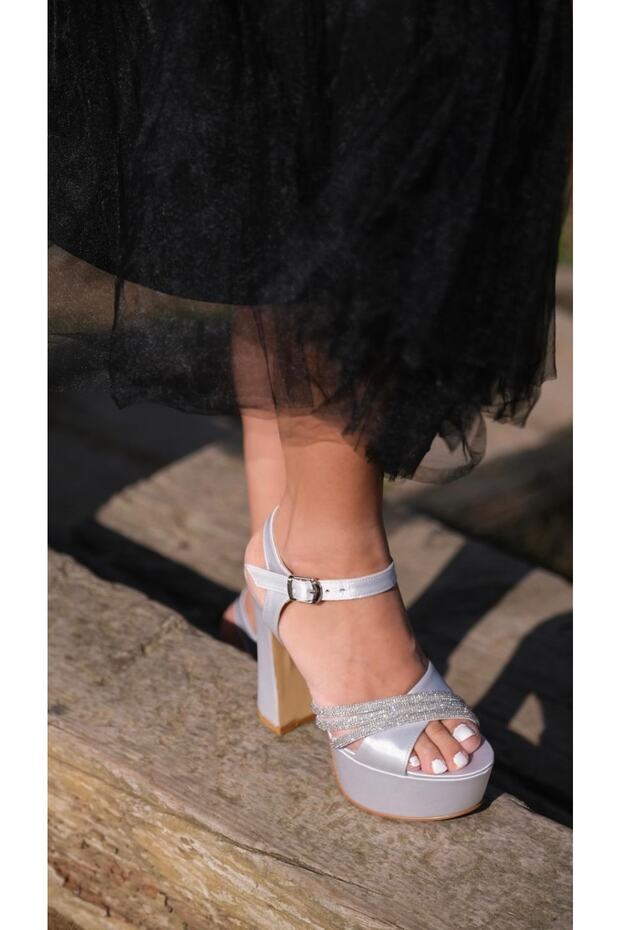 Gray Silver Platform Stoned Women's Bridal Shoes