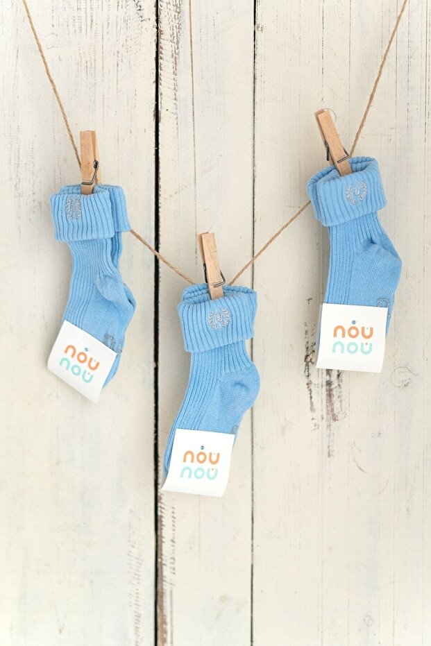3-Piece Blue Baby Kids Embroidered Socks