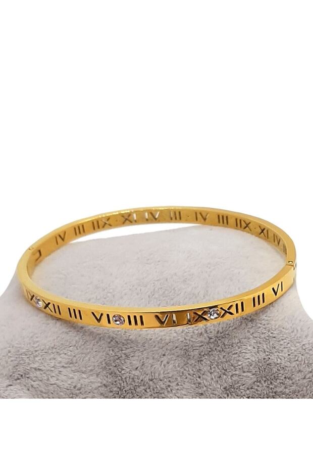Roman Numeral Zircon Stone Gold Color Bracelet with Clip