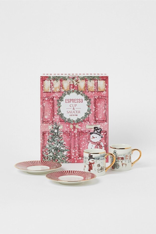 Espresso Cup with 2 Plates New Year's Christmas Snowman Pine Tree Abroad Imported Product