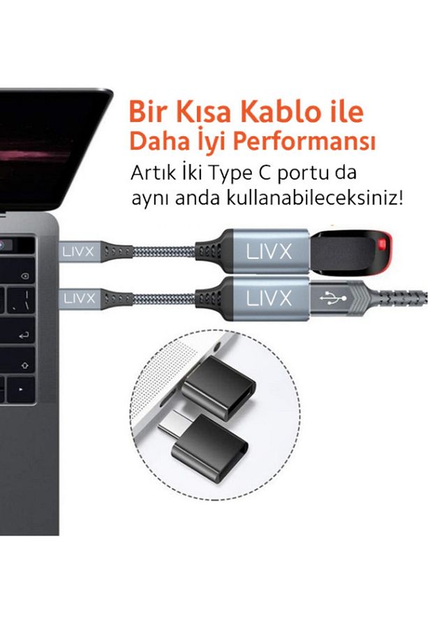 Usb 3.0 To Type-c Çevirici Dönüştürücü 60w 15 Cm Kablolu Otg Adaptör Gri Ottca-01 - 2