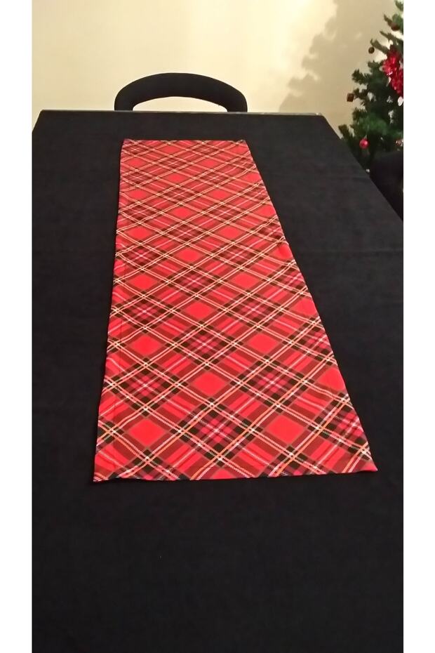 New Year Red Plaid Pattern Runner Christmas - 1