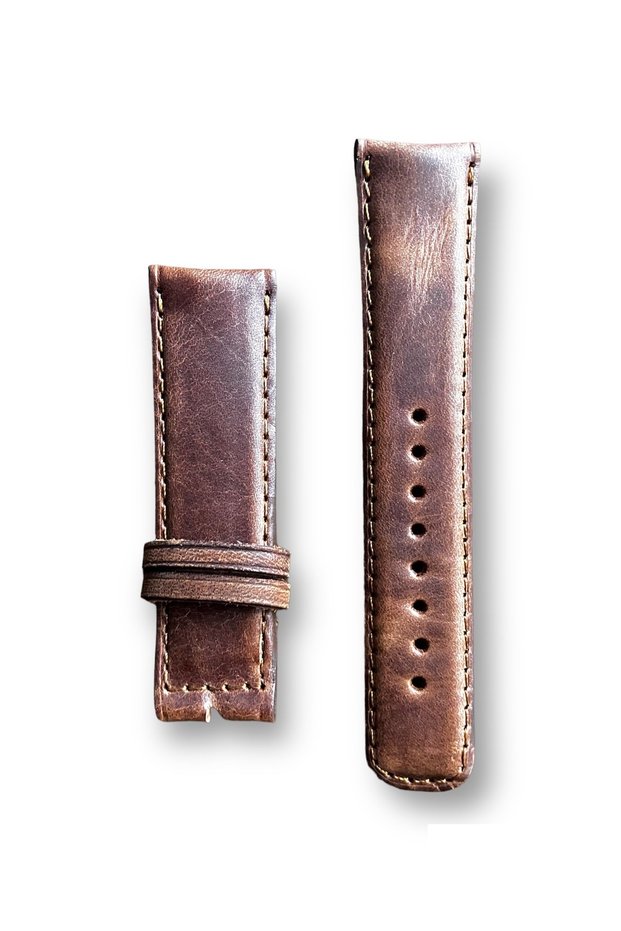 Genuine Leather Watch Band Stitched 22mm - Tan Color